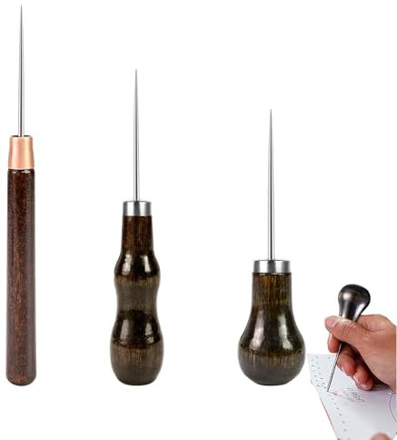 3-Teiliges Set Ahle,Mit Holzgriff Ahle Werkzeug,Vollmetall NäHahle,Tranchiermesser Vorstecher,Leder Prickelnadel,Handarbeit Lederwerkzeug,Zum NäHen Oder Reparieren Von Lederstoffen,LöCher Stanzen