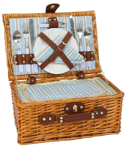 HYBDAMAI Picknickkorb-Set für 2 mit Kühlfach, Weinbeutel und Besteck | Abnehmbarer Schultergurt, leicht zu tragen, ideal für Camping, Strand, Wandern, Grillfeste, Familienausflüge und Geschenke