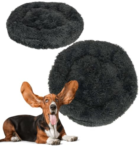 FORTENA Hundebett Hundekissen Plüsch Haustierbett Hundekorb Tierbett Katzenbett (Anthrazit)