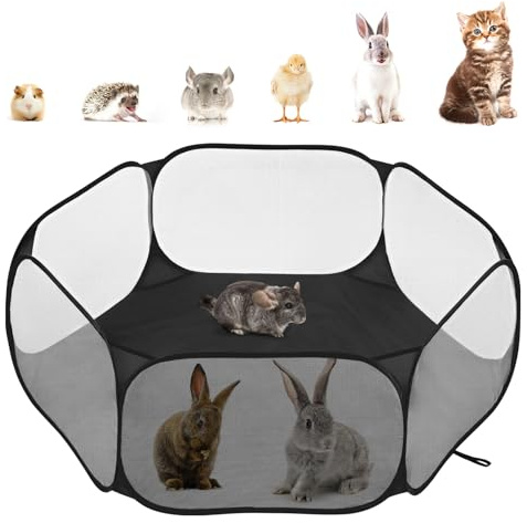 Pawaboo - Parc pour Petits Animaux, Tente-Cage Imperméable pour Petits Animaux avec Cadre en Fil d'acier Solide, Clôture de Cour Extérieure pour Poussin/Chiot/Cochon d'Inde/Lapin, Noir
