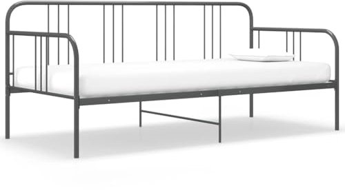 MOBCANT Schlafsofa Bettgestell, Futonbett Einzelbett Bettrahmen Familienbett Geeignet für Schlafzimmer Wohnungen Gästezimmer Hotel Grau Metall 90x200 cm