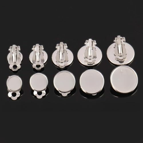 LOUKEKE 10 Stück Ohrclips aus Edelstahl, Rohling, Cabochon-Kamee-Ohrclip mit Tabletts und Fassungen für die Herstellung von DIY-Schmuck