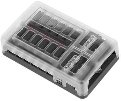 Kemot FB-12 Sicherungskasten mit 12 x 19mm Steckdosen 30A pro Stromkreis 100A Gesamtlast LED-Anzeige negative Schiene 32V, kompakte Größe einfache Montage