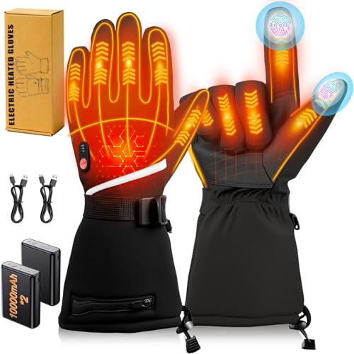 20000mAh Handschuhe Beheizbar für Männer und Frauen, 7.4V Schnelle Heizung Wiederaufladbare Beheizte Handschuhe, 3 Temperatur, Touchscreen, Wasserdicht, rutschfest, Geeignet für Winter