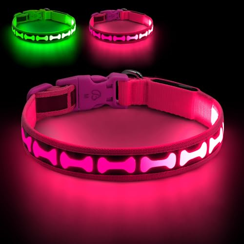 YIAZIM Leuchthalsband Hund Aufladbar, LED Hundehalsband, Wiederaufladbar Hundehalsband Leuchtend für Hunde Einstellbare Größe, 3 Beleuchtungsmodi für Kleine und Mittelgroße Hunde (Rosa, Klein)
