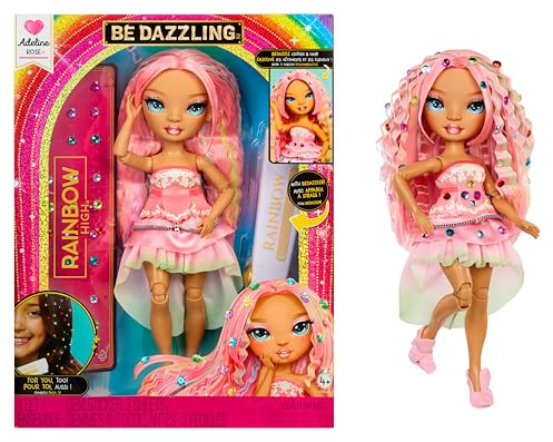 Rainbow High Be Dazzling - Adeline Rose - Bambola fashion rosa da 28 cm con decori, gemme scintillanti e accessori per lo styling
