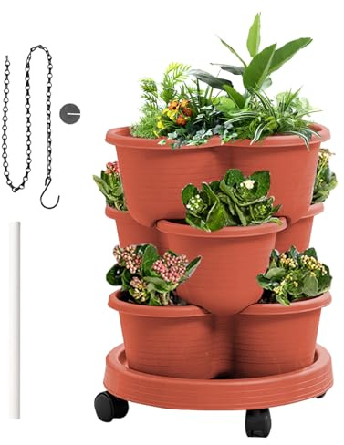 Jardinero Vertical | Jardinera apilable,Torre de Macetas de 3 niveles con Ruedas Desmontables para Verduras Flores Fresas Interior Exterior Balcón Terraza