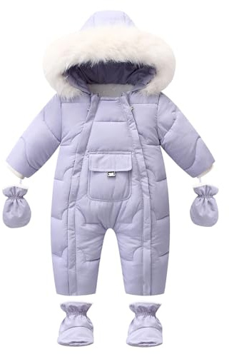 Combinaison de Neige pour Bébé Garçon avec Gants et Chaussures Combinaison de Ski avec Capuche Matelassée Chaude en Coton
