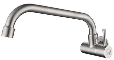 Grifo de Fregadero de Cocina Giratorio de Acero Inoxidable 304 Plata | Uso en Balcón y Jardín, Caño Extensible, Rotación 360°, Instalación Sencilla, para Lavabo o Fregadero, Acabado Plata
