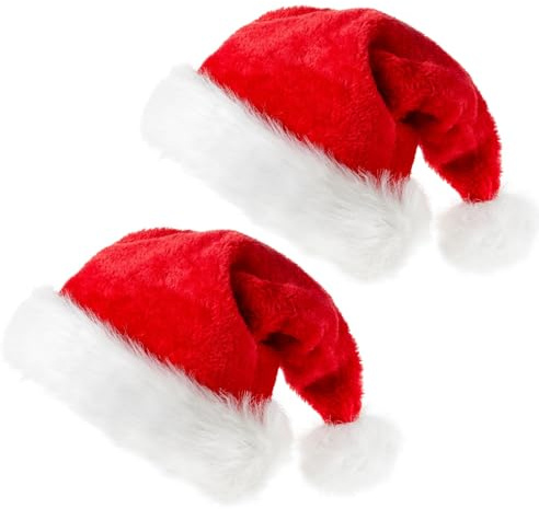CBMZHF Lot de 2 bonnets de Père Noël pour adultes, accessoires de costume de fête de Noël, chapeaux festifs rouges et blancs (30 cm x 45 cm, pompon moelleux)