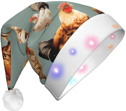 GUOLGP Gorro de Navidad con estampado de pollo para hombres y mujeres, para fiestas festivas, sombreros de Papá Noel, suministros y celebraciones