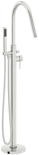 Freistehende Badewannen-Duscharmatur, modernes Chrom-Finish, runder Badezimmer-Wasserhahn mit hochwertigen Messingventilen, komplettes Set