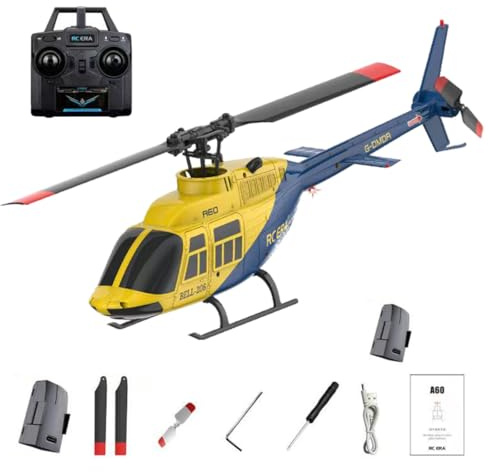 RCXTechPro RC ERA A60 BELL206 6CH Querruderloser Einrotor RC Helikopter 1:42 mit 6G Stabilisierung und Höhenhaltung Ferngesteuerter Hubschrauber für Erwachsene Anfänger – RTF