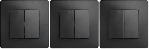 DEBFLEX - Caly - Interrupteur Va et Vient Double - Interrupteur Mural Carré pour Commande d'Eclairage - Bornes de Connexion Automatiques - ABS - Installation Encastrée - Noir - 85 x 85 x 37 mm