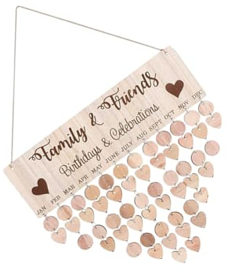 PRETYZOOM Calendario de Cumpleaños de Madera Colgante, Tablero de Placa de Calendario Diy, Decoración para Pared del Hogar, Recordatorio Familiar para Eventos y Aniversarios, 1 Juego