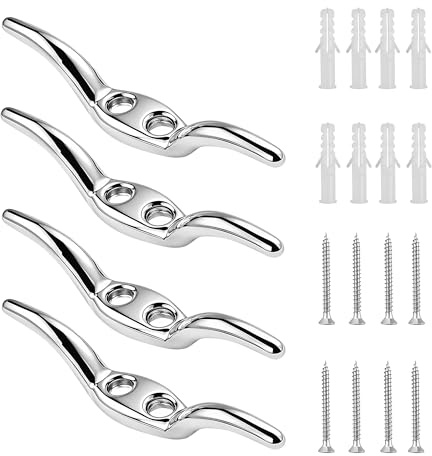 ZIYIE 4 Pack Blind Cord Cleat Hooks – 65mm Heavy Duty Silver Zinc Alloy Rope Cleat – Safety Tiebacks for Roman Window Blinds and Outdoor Washing Line with Fixing Screws