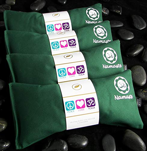 Lavender Eye Pillows - Yoga Eye Pillows Namaste Hot Cold Aromatherapy for Stress, Meditation, Spa, Relaxation Gifts - Made in USA by Happy Wraps - Set of 4 - Green Cotton