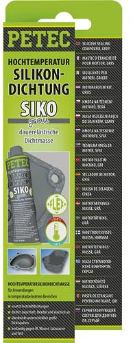 PETEC Hochtemperatur Silikon Dichtung in Motor Dichtmasse KFZ & Wohnwagen Dichtmittel für Metall Kunststoff (grau, 70 ml)