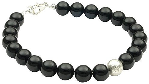 Armband Armkette Armschmuck aus echtem Onyx schwarz & 925 Silber Kugel Damen
