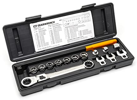 GearWrench Juego de herramientas para cinturón de serpentina con llave de trinquete de cabeza flexible de bloqueo, 15 piezas, 89000, negro