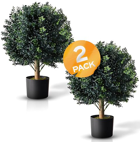BOTARO TRESIL Set of 2 - Pre-Potted 24 High Ball Shaped Boxwood Topiary- 16 Diameter - Plastic Pot