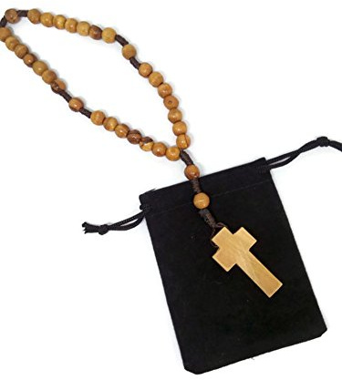 Rosenkranz aus Olivenholz mit Gewinde, Anglikanisches Braun, Samtbeutel – handgefertigt in Bethlehem