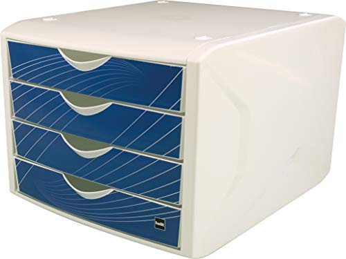 helit H6129534 - Schubladenbox „the chameleon“, 4 Schubladen, blue knight, blau | 4 Schubladen für DIN A4, Schreibtisch Organizer, 33 x 26,6 x 21,2 cm
