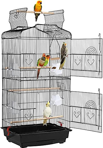 Yaheetech Vogelkäfig Vogelbauer Vogelvoliere Vogelhaus mit 4 Sitzstangen 46 x 36 x 92cm