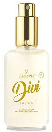 FluidoPet - Divy - Profumo per cani e gatti 100% Naturale e Delicato - Spray 50ml. Per uso professionale e domestico Fragranza Fiori di Fresia. Deodorante per cane