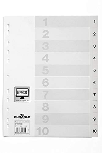 Durable 616202 Zahlenregister (A4 mit Deckblatt, geprägte Taben 1-10, PP Universallochung) 50 Stück weiß