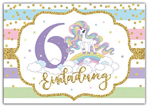 Junaversum 12 Einladungskarten zum 6. Kindergeburtstag Mädchen Einhorn Regenbogen Einladungen sechste Geburtstag
