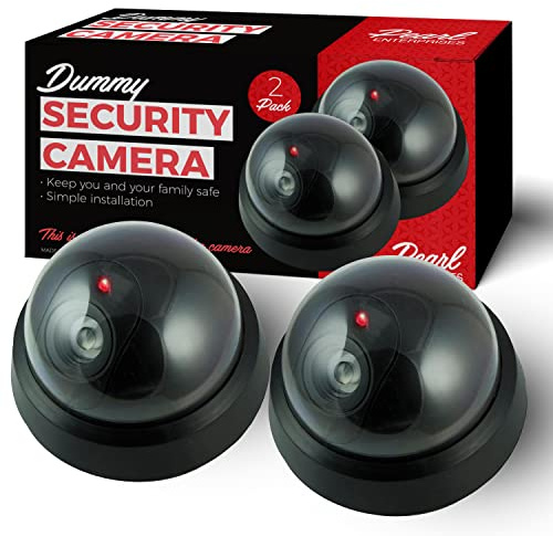 Dummy Fake Security Surveillance CCTV Dome Camera with One Red LED Light Outdoor Indoor Wireless Home Cam System Battery Powered Realistic Look for Home or Business Anti-Theft 2 pack