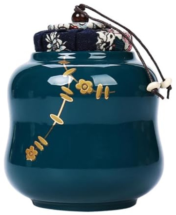 Maya Star Japanese-style Ceramic Tea Caddy Vintage Storage Jars Canister Traditional Sealed Jar for Home Kitchen Dining Decoration - Dark green