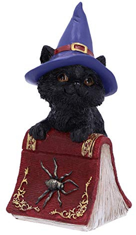 Nemesis Now Hocus U5231S0 Kleine Hexen vertraute Schwarze Katze und Zauberbuch, Rot, 12,7 cm