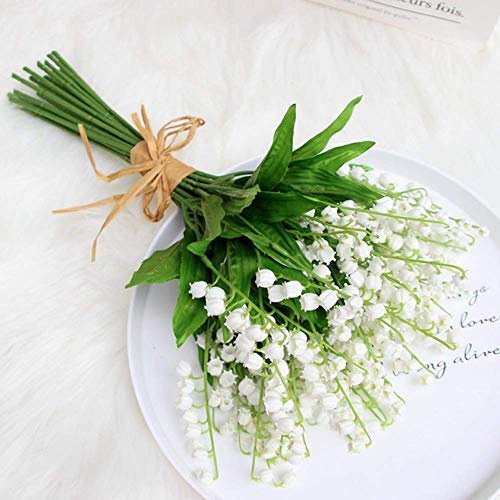 INIFLM Künstliche Maiglöckchen, mit langem Stiel, Weiß, für Hochzeit, Brautstrauß, fühlt sich echt an, Lilie, für Innenbereich, Party, Garten, hohe Vase, Dekoration, 12 Stück