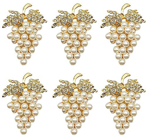 Viudecce Trauben Serviettenringe Set Von 6, mit Glitzernden Diamantimitationen und Perlen Inlay Legierung Servietten Ringhalter Bankettdekoration