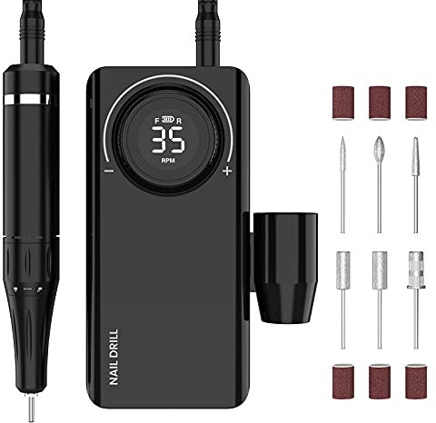 Delanie Ponceuse pour Ongles Professionnel Electrique Rechargeable 35000 Tours avec 6 Embouts et Affichage de LCD Puissante Silenceuse pour Manucure Pédicure