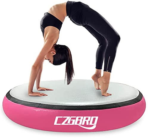 CZGBRO Air Point Gym Mat, 35.4 inch, 8 inch Thick Air Mat, Gymnastics Equipment, Inflatable Tumbler, Backbend Trainer with Electric Pump for Yoga, Cheerleading, Home and Water (Pink)
