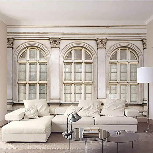SHINERING Benutzerdefinierte Wandbild Tapete im europäischen Stil Retro-Nostalgie-Fenster-dekorative Malerei Fresko-Wohnzimmer-Restaurant-Kunst-Tapete 3 D 350 cm (L) × 245 cm (H)