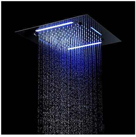 SHUGUANG Cabezal de Ducha Cuadrado LED, 500mm 3 Funciones Alcachofa de Ducha Acero Inoxidable Empotrable Rociador Ducha 64 Colores Cabezal de Ducha Lluvia, Alcachofas Fijas para Ducha,Negro