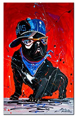 Wandbild Bertoche Rock'n Roll Dog, reproduktioniert, auf Aluminium, DECLINA, moderne Dibond, Wandtafel, Alu-Druck, Alurahmen, 30 x 50 cm, Rot