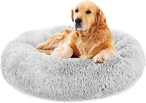 TOHDNC Cuccia per Gatto Cane, Rotondo Morbida Peluche Letto Antiscivolo Lavabile Cuscino per Gatti e Cani di Piccolo Media Taglia (60cm Grigio Chiaro)