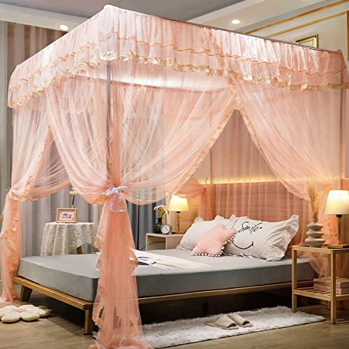 DUXY Moskitonetz für Doppelbett, Universelles Quadratisches Moskitonetz mit Edelstahlrahmen und T-Stück, 3 seitliche Öffnungen, Betthimmel Fliegennetz für Reise Zuhause, 8 Stile,D,180 * 200cm