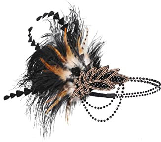 BABEYOND Fjäder huvudbonad paljetter Showgirl flapper pannband 1920-talet tillbehör svart