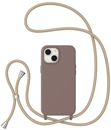 ZTOFERA Handykette Hülle Kompatibel mit iPhone 13, Liquid Silikon Handyhülle mit Umhängeband, Schutzhülle mit Band Kordel zum Umhängen Necklace Hülle für iPhone 13, Braun
