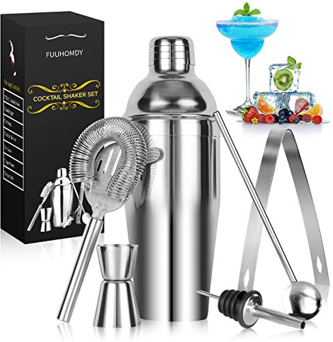 Cocktail Shaker Set,Edelstahl 304 Zubehör 6 stück 750ML Professioneller Bar Cocktailshaker Kit mit Messbecher und Barlöffel Cocktail Starter Set Geburtstags-/Weihnachts Frauen Männer