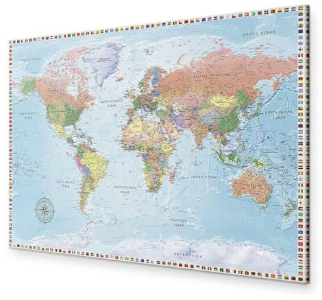 B&D XXL - Akustikbild englische Weltkarte Bilder Akustikschaum Hochleistungsschallabsorber Schallschutz Leinwand 1 tlg Wandbild Raumakustik Schalldämmung Lernkarte Landkarte