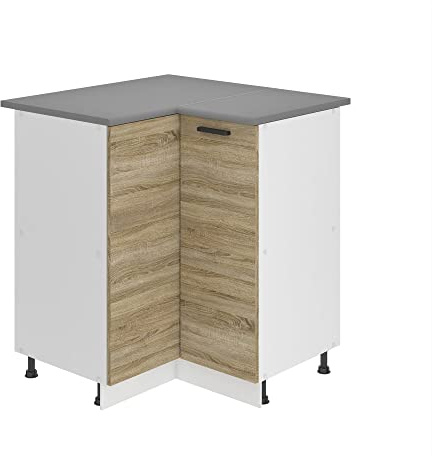 Belini Eckschrank SNP 90 cm, mit Arbeitsplatte, Sonoma-Eiche | Unterschrank Küche, Küchenunterschrank Breite, Eckschrank mit 1 Tür