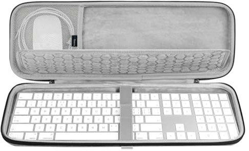 Geekria Keyboard Carrying Case, Hard Shell Protective Travel Bag, Compatible with Apple Magic Keyboard with Numeric Keypad and Apple Magic Mouse Combo Case (Light Grey)