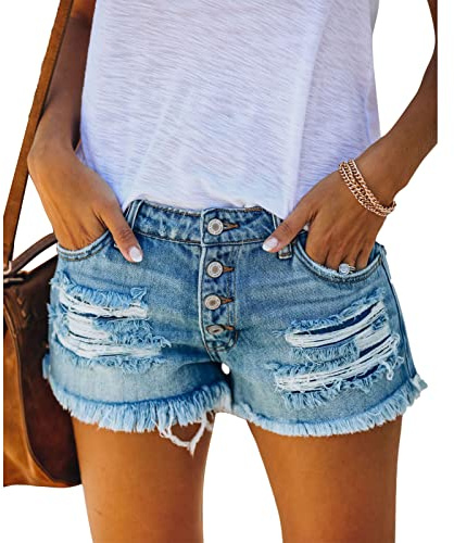 Ausla Pantaloncini di Jeans Casual da Donna Jeans Estivi Strappati Strappati con Nappe Pantaloncini Corti con Tasche (S)
